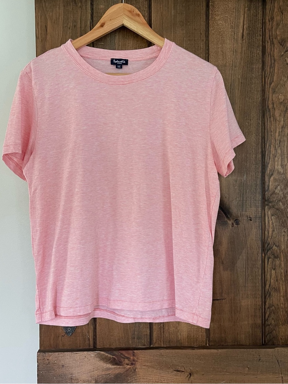 Splendid Coral White Thin Stripe Cotton Modal Crewneck Tee Large